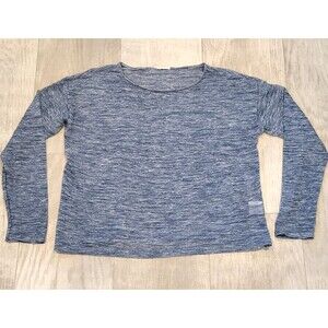 Eileen Fisher L Petite Linen Blend Blue Heathered Knit Top Lightweight Coastal